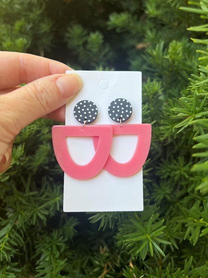 Pink Polka Dot Deco Acrylic Earrings