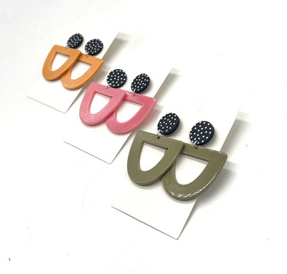 Pink Polka Dot Deco Acrylic Earrings