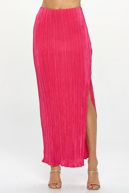 RENEE C. Pink Plisse Maxi Skirt with Slit