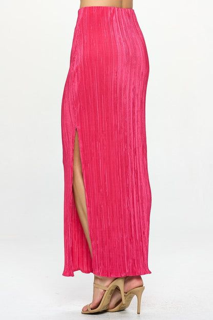 RENEE C. Pink Plisse Maxi Skirt with Slit