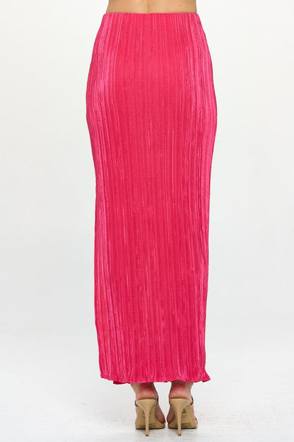 RENEE C. Pink Plisse Maxi Skirt with Slit