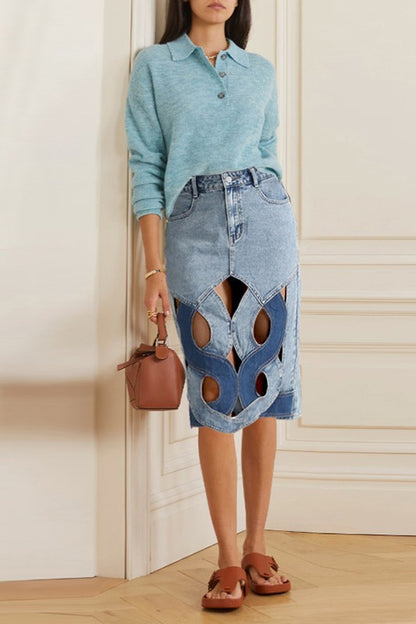 CLAUDE Fashion Cutout Denim Skirt