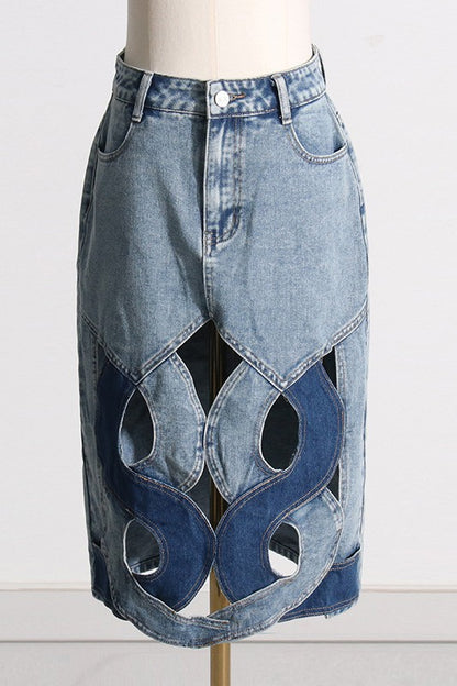 CLAUDE Fashion Cutout Denim Skirt