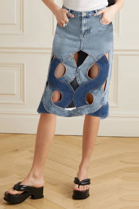 CLAUDE Fashion Cutout Denim Skirt