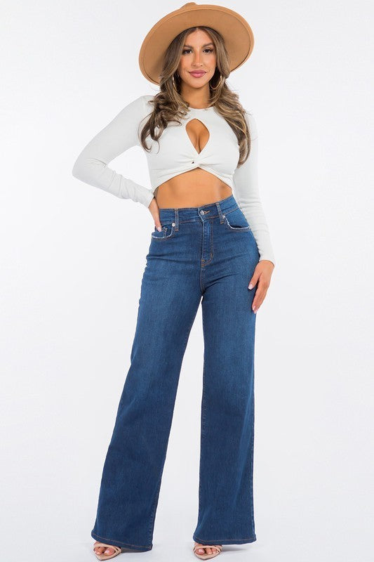 GJG DENIM Wide Leg Jean in Dark Wash