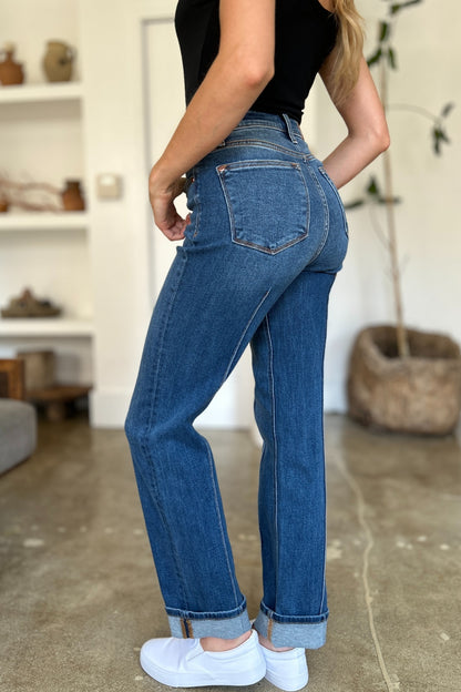 JUDY BLUE Full Size High Waist Front Seam Detail Straight Jeans