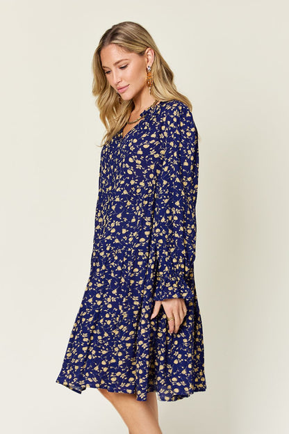 DOUBLE TAKE Full Size Printed Ruffle Hem Long Sleeve Dress