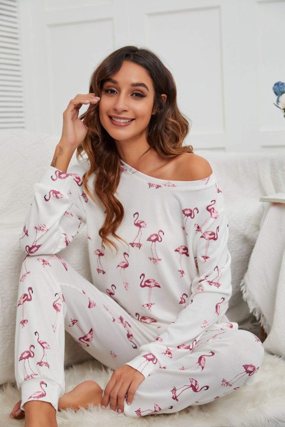 X.Y.M. Flamingo Long Sleeve Top and Pants Pajama Set