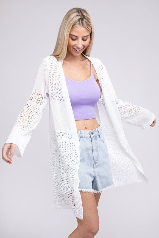 NUVI APPAREL White Texture Open Front Knit Cardigan