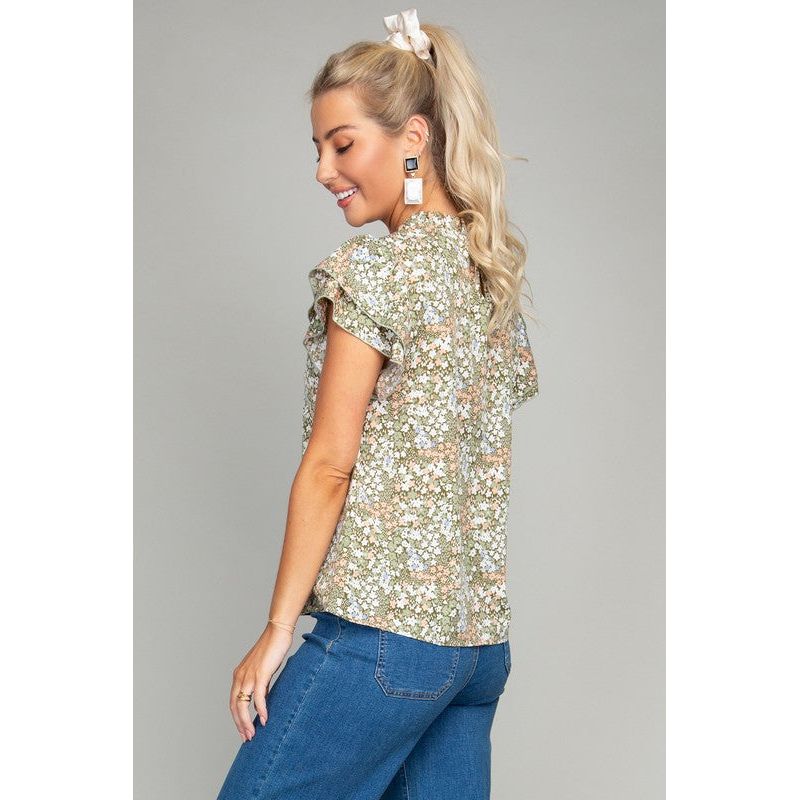 NUVI APPAREL Ditsy Floral Print Butterfly Sleeve Blouse