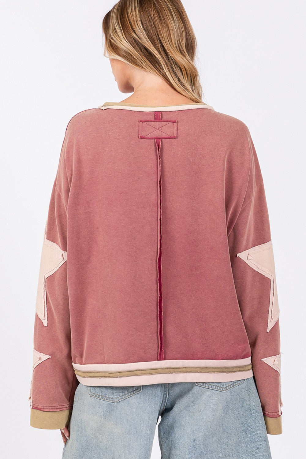 SAGE + FIG French Terry Star Applique Patch Sweatshirt in Magenta/Pink