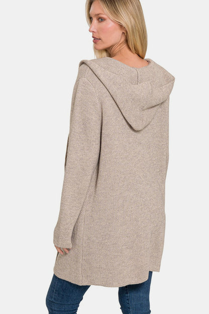 ZENANA Hooded Open Front Sweater Cardigan