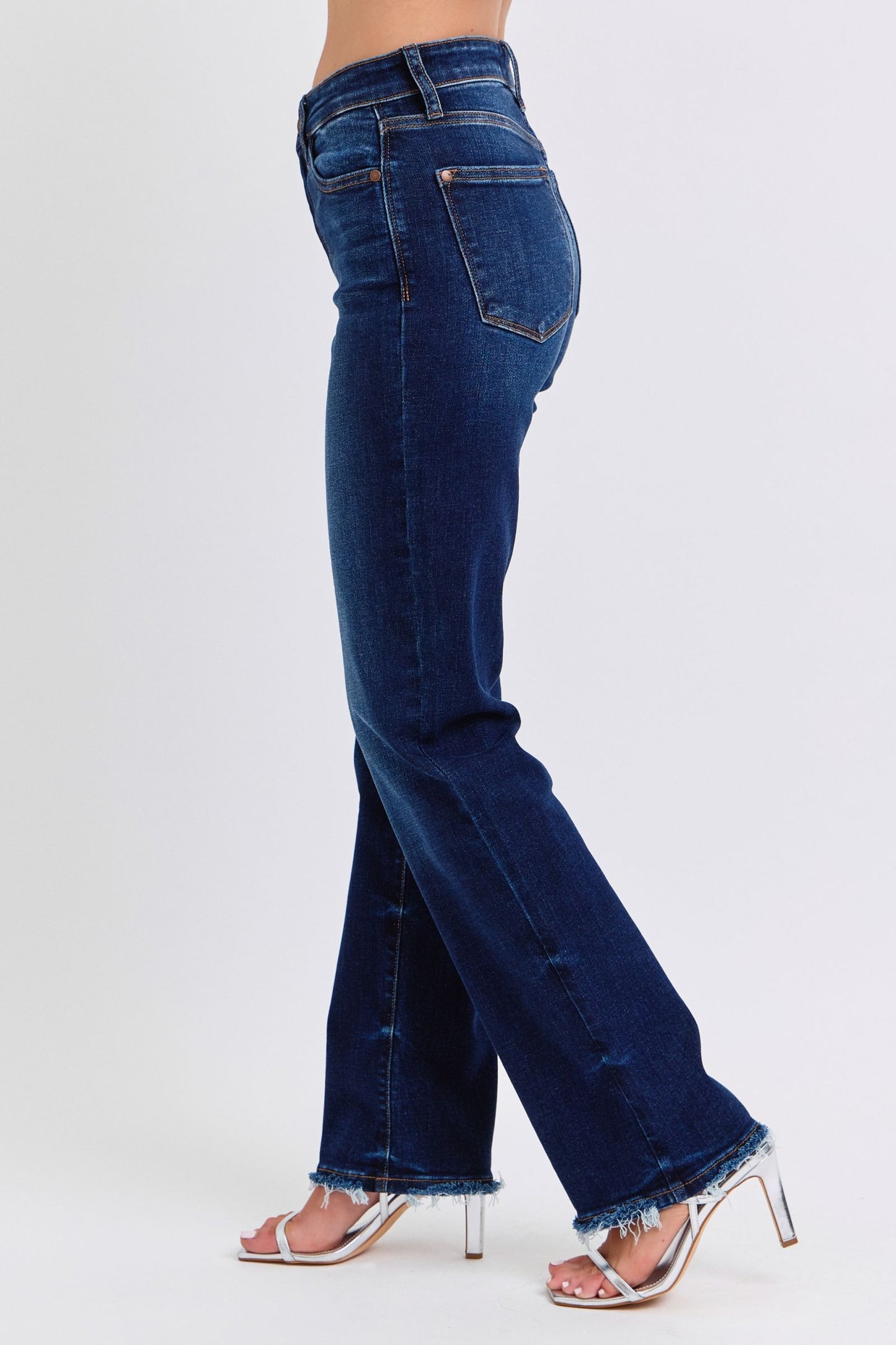 JUDY BLUE Full Size Raw Hem Straight Leg Jeans