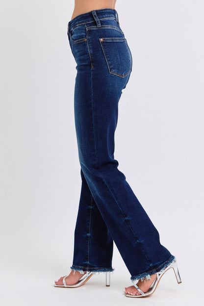 JUDY BLUE Full Size Raw Hem Straight Leg Jeans