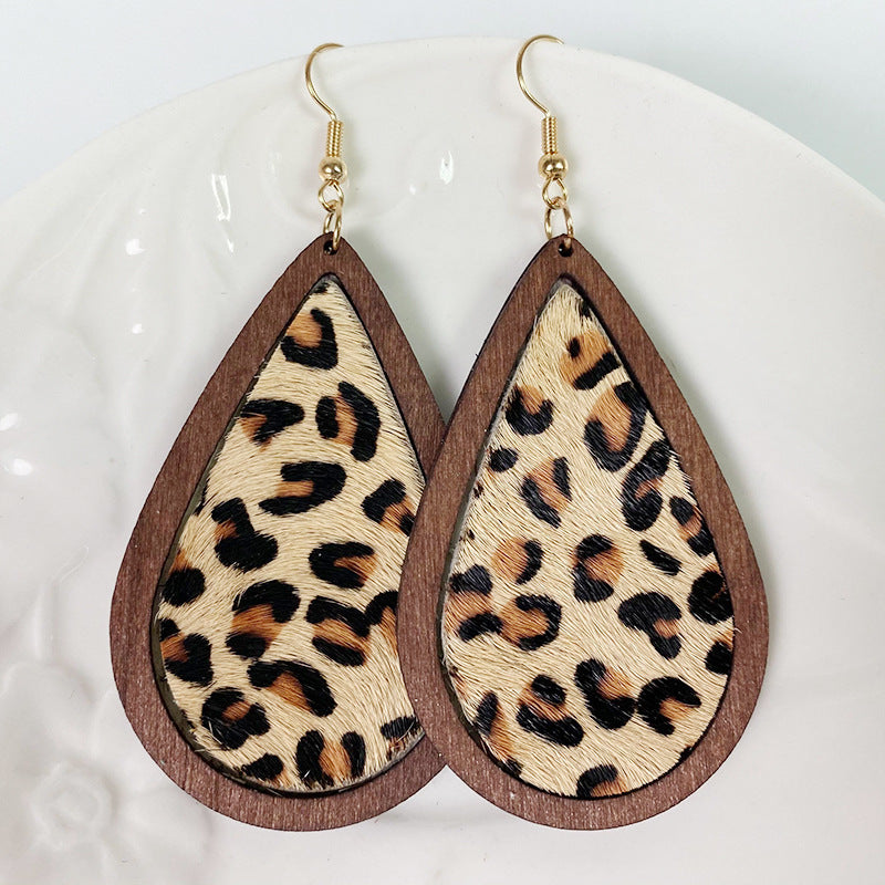 Teardrop Shape Wooden Western-style Earrings