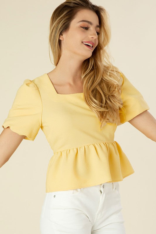 LILOU Bubbles sleeved blouse with peplum