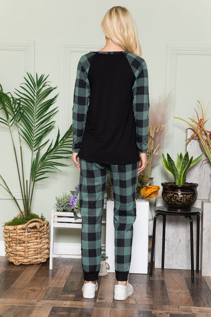 CELESTE Plaid Long Sleeve T-Shirt with Pockets