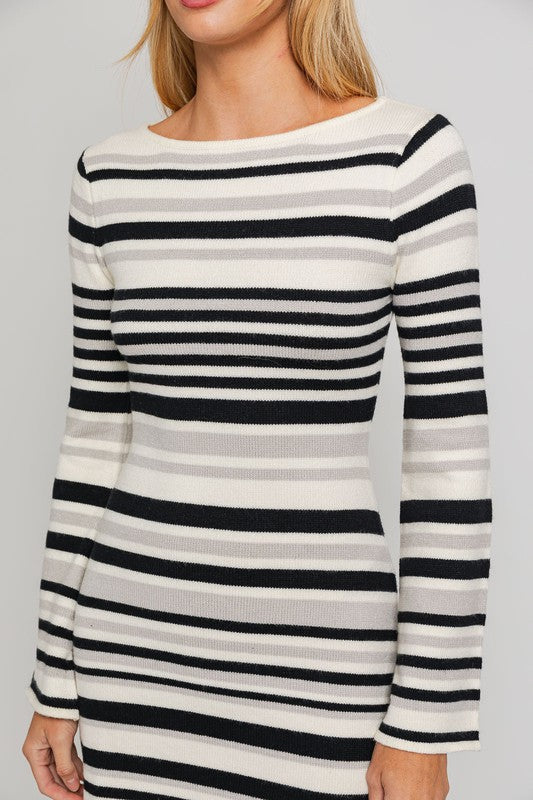 LE LIS Boat Neck Bell Sleeve Sweater Dress