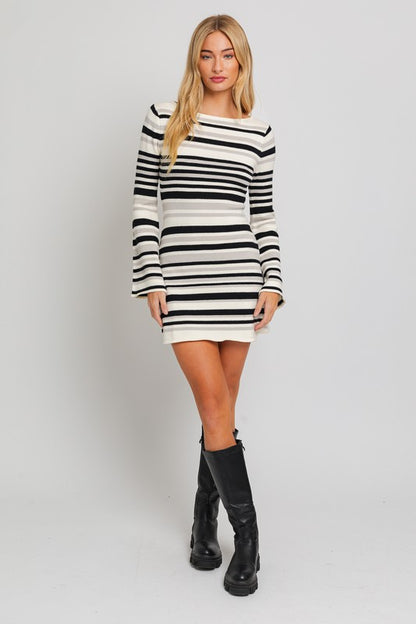 LE LIS Boat Neck Bell Sleeve Sweater Dress