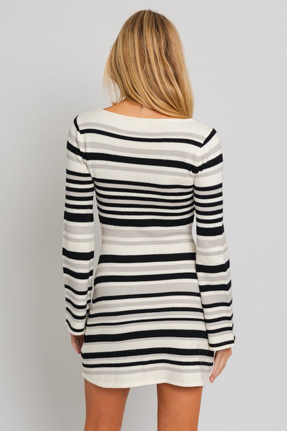 LE LIS Boat Neck Bell Sleeve Sweater Dress