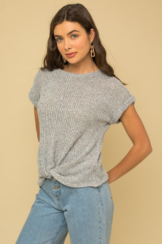 GILLI Short Sleeve Bottom Twist Knit Top