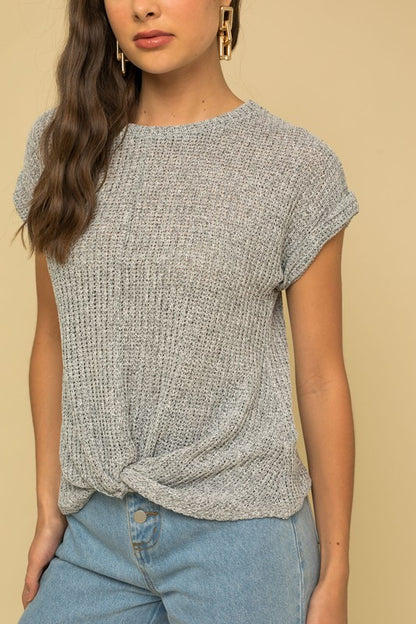 GILLI Short Sleeve Bottom Twist Knit Top