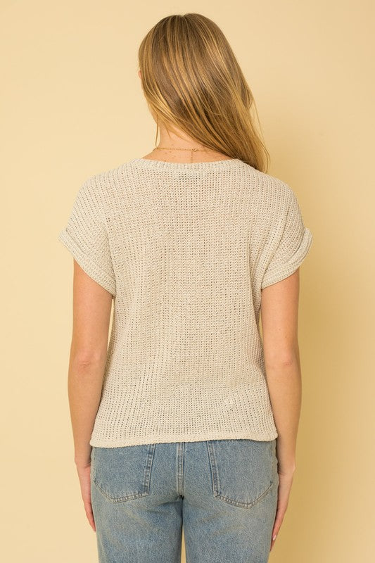 GILLI Short Sleeve Bottom Twist Knit Top