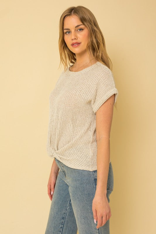 GILLI Short Sleeve Bottom Twist Knit Top