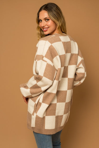 GILLI Checker Graphic Sweater Cardigan