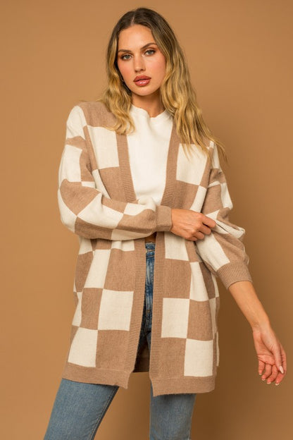 GILLI Checker Graphic Sweater Cardigan