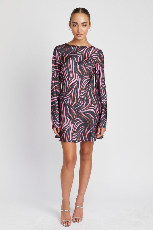 EMORY PARK Zebra Print Mini Cocktail Dress with Laced Back