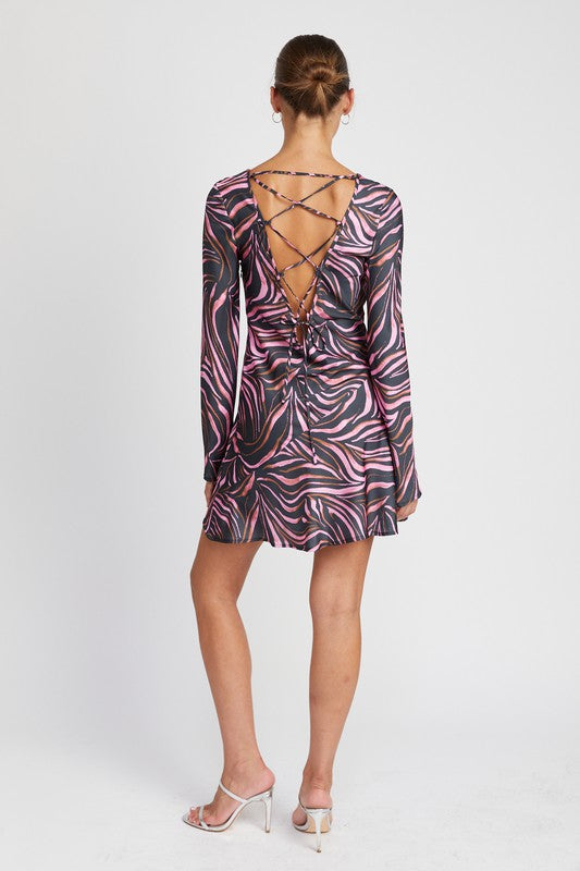 EMORY PARK Zebra Print Mini Cocktail Dress with Laced Back