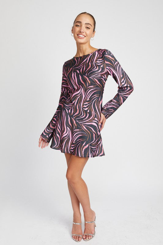 EMORY PARK Zebra Print Mini Cocktail Dress with Laced Back