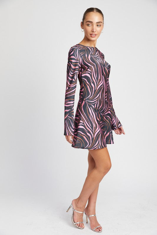 EMORY PARK Zebra Print Mini Cocktail Dress with Laced Back