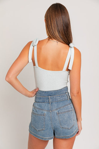 LE LIS Shoulder Strap Tie Bodysuit