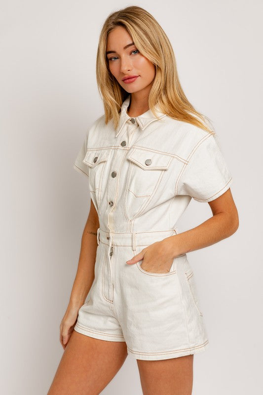 LE LIS Junior Short Sleeve Denim Romper