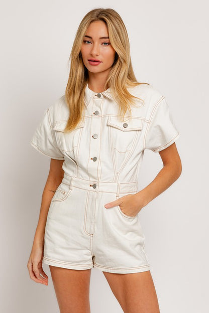 LE LIS Junior Short Sleeve Denim Romper