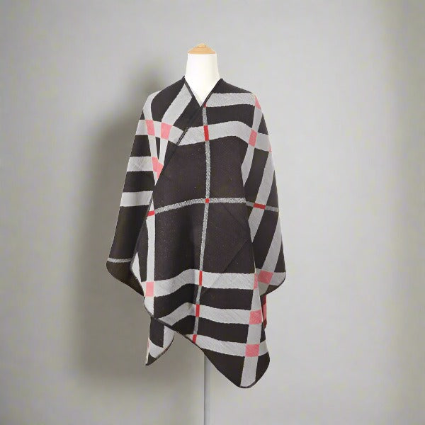 BELLA CHIC Striped Asymmetrical Autumn Poncho