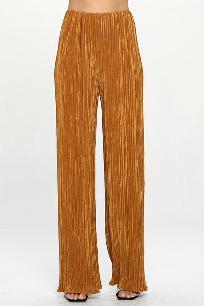 RENEE C. Caramel Vibrant Plisse Lined Straight Pants