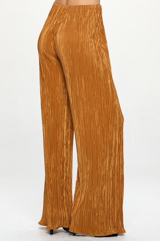 RENEE C. Caramel Vibrant Plisse Lined Straight Pants