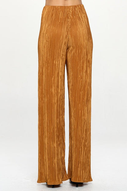 RENEE C. Caramel Vibrant Plisse Lined Straight Pants