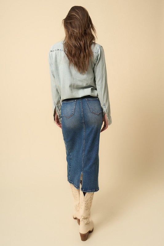 INSANE GENE Crossover Midi Jeans Skirt