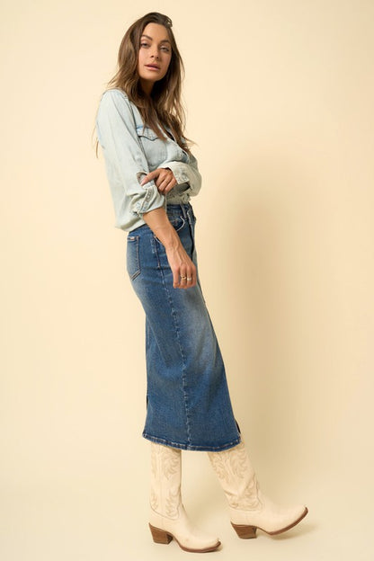 INSANE GENE Crossover Midi Jeans Skirt