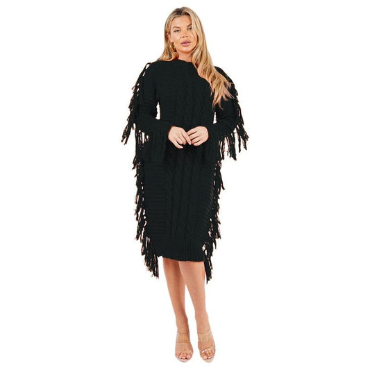 CLAUDE Black Tassel Sweater Dress