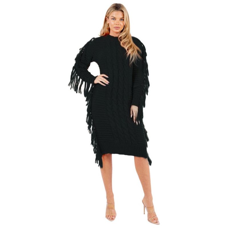 CLAUDE Black Tassel Sweater Dress