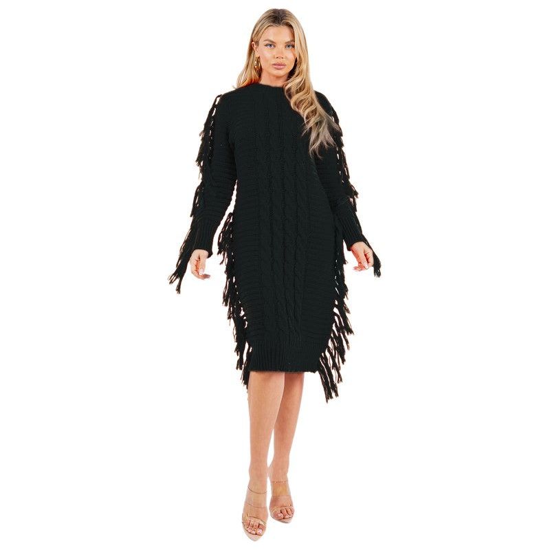 CLAUDE Black Tassel Sweater Dress