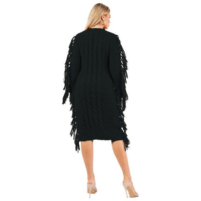 CLAUDE Black Tassel Sweater Dress