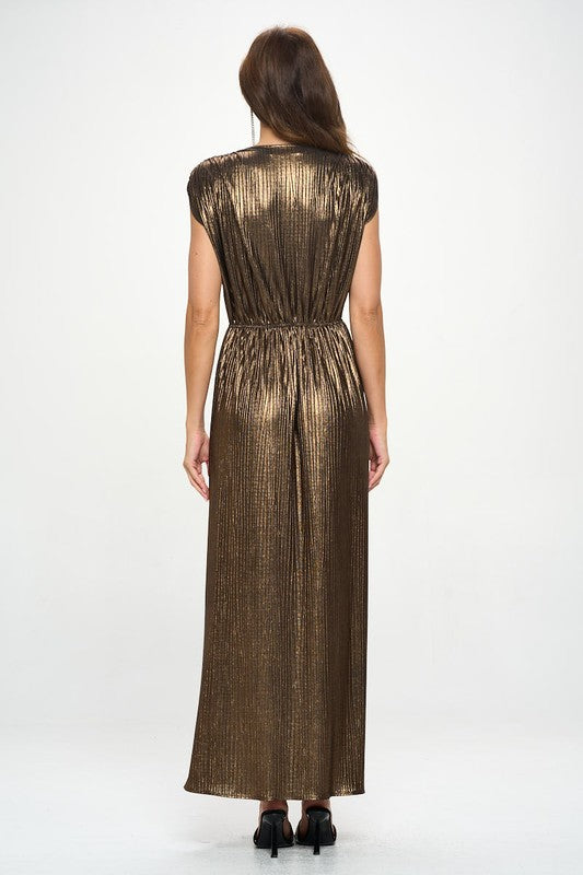 Renee C. Women's Bronze Sleeveless Metallic Maxi Evening Dress