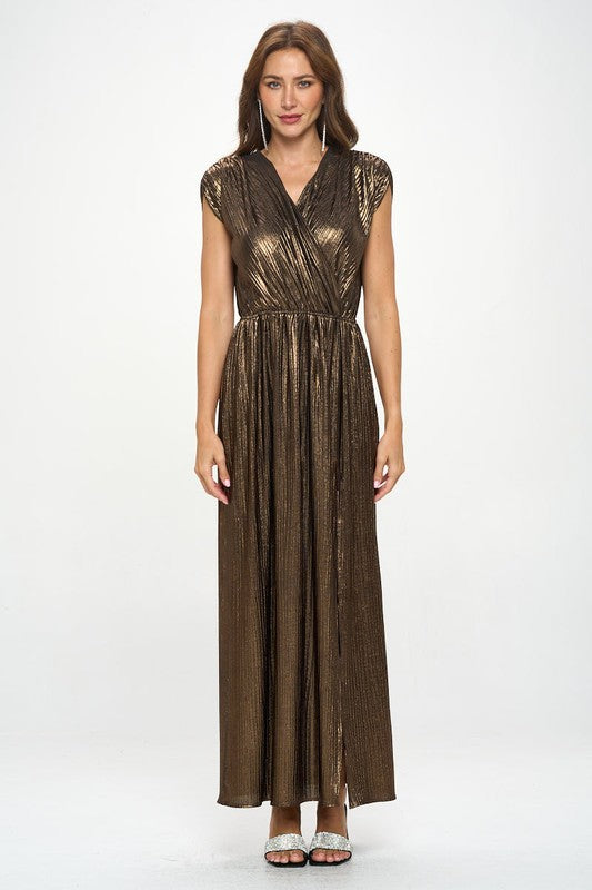 Renee C. Women's Bronze Sleeveless Metallic Maxi Evening Dress