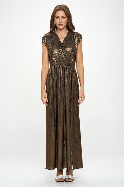 Renee C. Women's Bronze Sleeveless Metallic Maxi Evening Dress